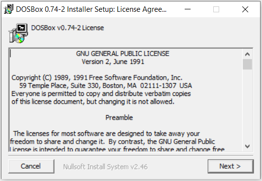 DOS Box Install License