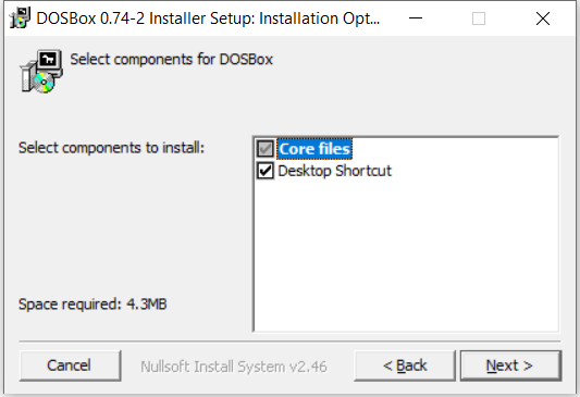 DOSBox Install Setup Options