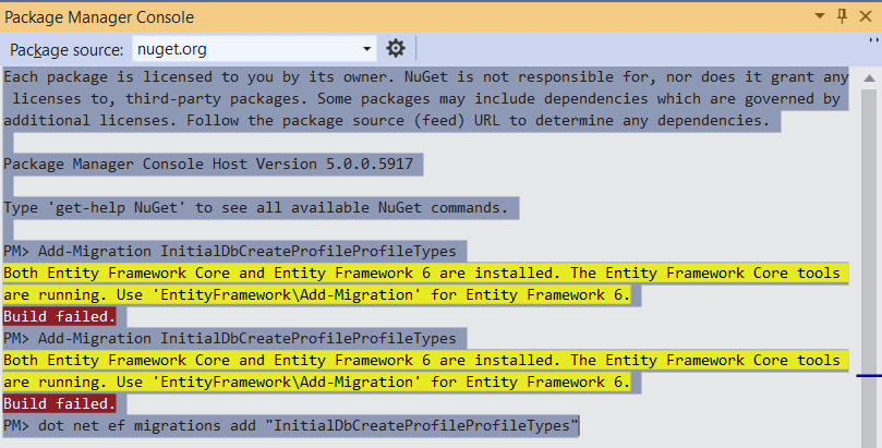 DotNet Core EF Migration Add-Migration