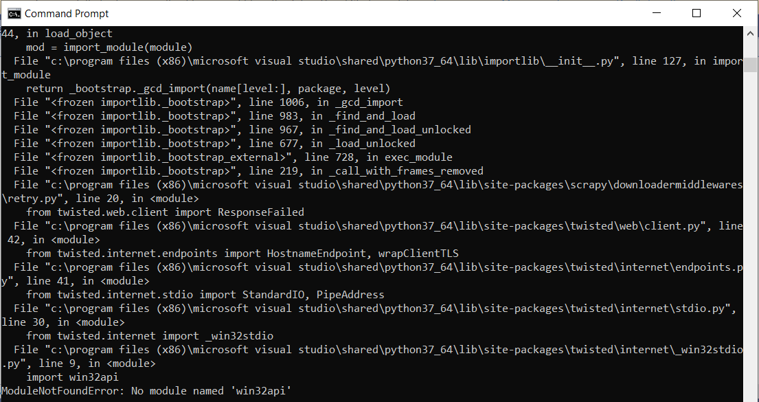 Visual Studio Python Scrapy Error